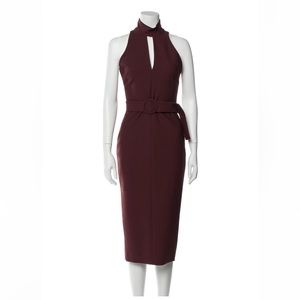 Cinq à Sept Mock-Neck Belted Midi Dress Burgundy Size 0